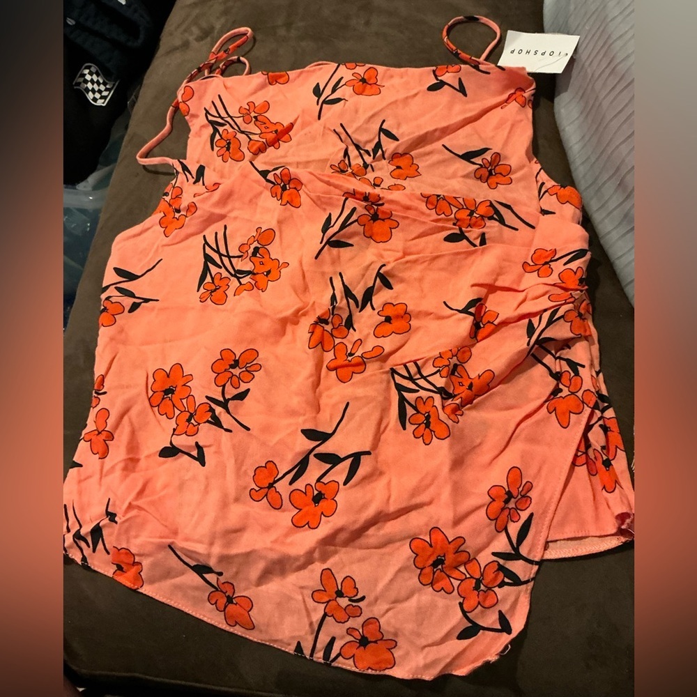Topshop Coral Floral Spaghetti Strap Cami‎ Tank Top Size 4 (US)